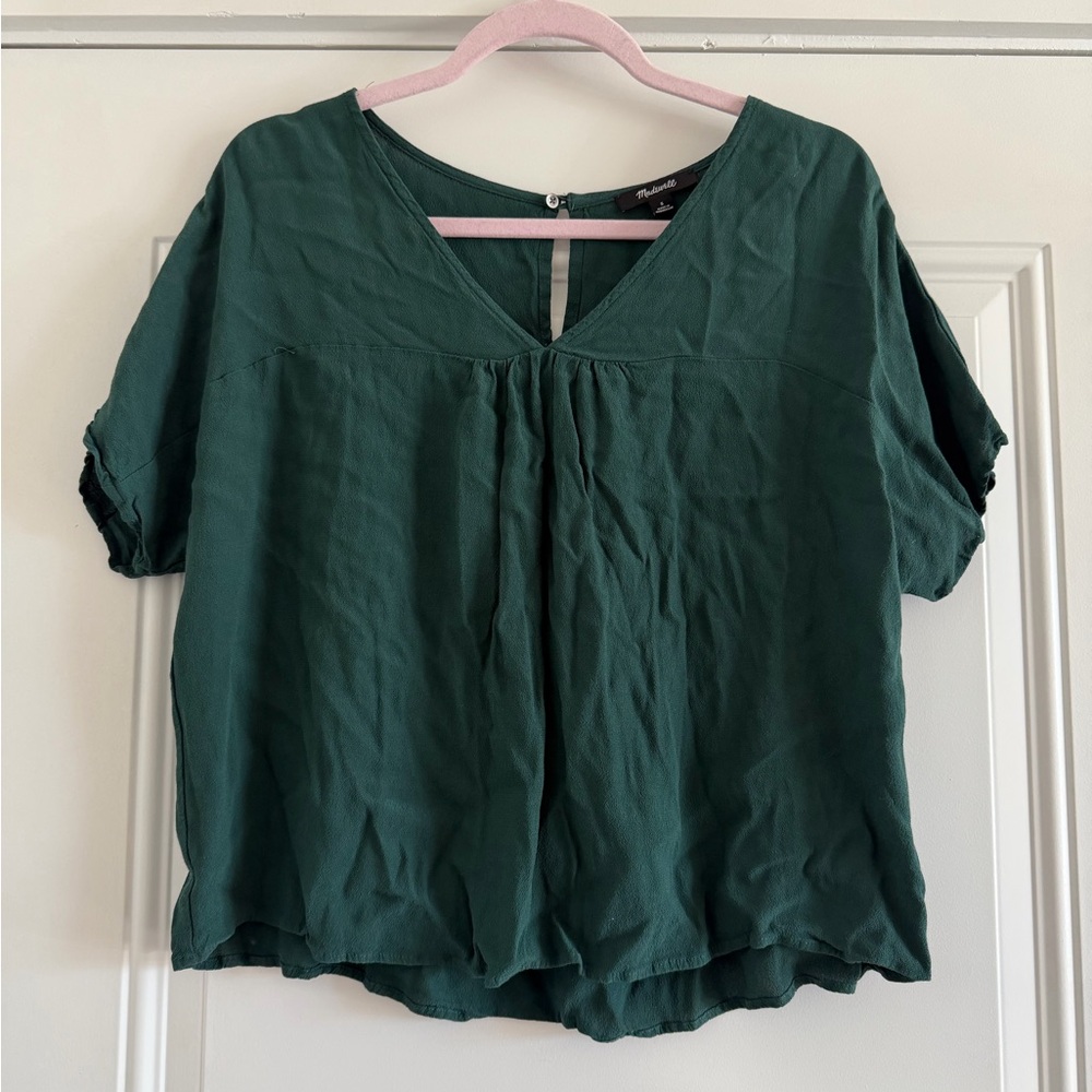Madewell Deep Green V-Neck Blouse - S